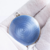 Antique Silver Blue Guilloche Enamel Compact Pendant