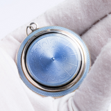 Antique Silver Blue Guilloche Enamel Compact Pendant