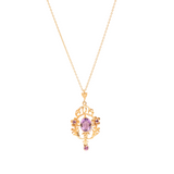 Vintage Art Nouveau Style 9ct Gold Amethyst Pendant Necklace