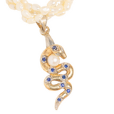 Vintage 9ct Gold Pearl Sapphire and Diamond Snake Necklace