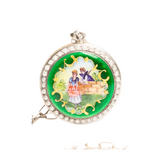 Swiss Guilloche Enamel And Pearl Silver Locket Pendant