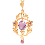 Vintage Art Nouveau Style 9ct Gold Amethyst Pendant Necklace