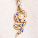 Vintage 9ct Gold Pearl Sapphire and Diamond Snake Necklace