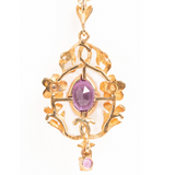 Vintage Art Nouveau Style 9ct Gold Amethyst Pendant Necklace