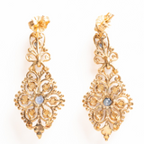 Vintage 9ct Gold Sapphire and Seed Pearl Drop Earrings