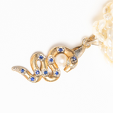 Vintage 9ct Gold Pearl Sapphire and Diamond Snake Necklace