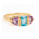 Vintage 9ct Gold Amethyst and Topaz Three Stone Ring