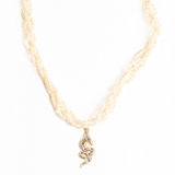 Vintage 9ct Gold Pearl Sapphire and Diamond Snake Necklace