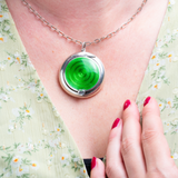 Art Deco Silver & Green Guilloche Enamel Locket Compact