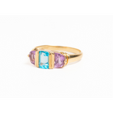 Vintage 9ct Gold Amethyst and Topaz Three Stone Ring