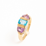 Vintage 9ct Gold Amethyst and Topaz Three Stone Ring