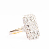 Vintage Art Deco Style 18ct Gold Diamond Plaque Ring