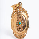 Antique 18ct Gold French Napoleon III Floral Turquoise And Pearl Locket