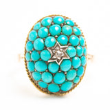 Victorian 9ct Gold Turquoise and Diamond Pavé Ring