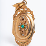 Antique 18ct Gold French Napoleon III Floral Turquoise And Pearl Locket