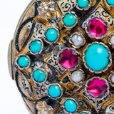 Antique Austro Hungarian Turquoise Garnet and Pearl Enamel Locket