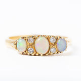 Antique Victorian 18ct Gold Opal & Diamond Trilogy Ring