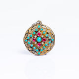 Antique Austro Hungarian Turquoise Garnet and Pearl Enamel Locket