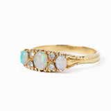 Antique Victorian 18ct Gold Opal & Diamond Trilogy Ring