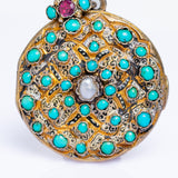 Antique Austro Hungarian Turquoise Garnet and Pearl Enamel Locket