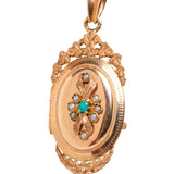 Antique 18ct Gold French Napoleon III Floral Turquoise And Pearl Locket