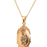 Antique 18ct Gold French Napoleon III Floral Turquoise And Pearl Locket