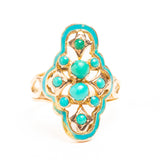 Antique Victorian 14ct Gold Blue Enamel and Turquoise Navette Ring