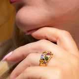 Vintage Italian 14ct Gold Multi-Gemstone Bombe Ring