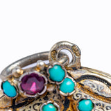 Antique Austro Hungarian Turquoise Garnet and Pearl Enamel Locket