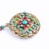 Antique Austro Hungarian Turquoise Garnet and Pearl Enamel Locket