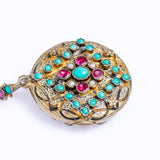 Antique Austro Hungarian Turquoise Garnet and Pearl Enamel Locket