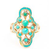 Antique Victorian 14ct Gold Blue Enamel and Turquoise Navette Ring