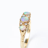 Antique Victorian 18ct Gold Opal & Diamond Trilogy Ring