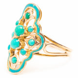 Antique Victorian 14ct Gold Blue Enamel and Turquoise Navette Ring