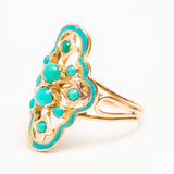 Antique Victorian 14ct Gold Blue Enamel and Turquoise Navette Ring