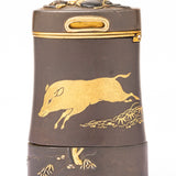 Antique Japanese Meiji Iron Gold and Silver Vesta Case By Komai Otojiro