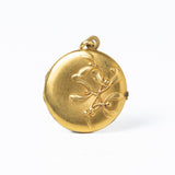 Antique Art Nouveau Gold Plated Mistletoe Photo Locket