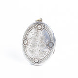 Antique Sterling Silver Floral Locket – Engraved Victorian Jewelry (1882)