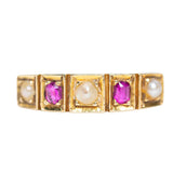 Antique Victorian 15ct Gold Ruby & Pearl Ring