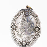 Antique Sterling Silver Floral Locket – Engraved Victorian Jewelry (1882)