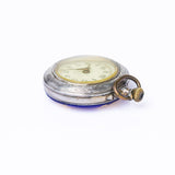 Antique Swiss Silver and Cobalt Blue Guilloché Enamel Pocket Watch Pendant