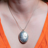 Antique Sterling Silver Floral Locket – Engraved Victorian Jewelry (1882)