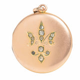 Antique Victorian Yellow Metal Large Fleur-de-Lis Paste Locket