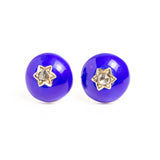 Victorian 14ct Gold Blue Enamel And Diamond Stud Earrings