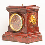 Antique 19th Century French Rouge Marble Mantle Clock by Japy Frères