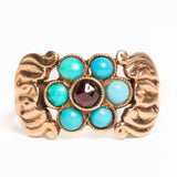 Antique 9ct Gold Victorian Turquoise and Ruby Ring