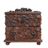 A 19th Century French Black Forest Rose Carved Box With Scent Bottles