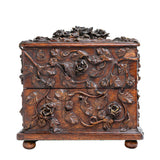 A 19th Century French Black Forest Rose Carved Box With Scent Bottles