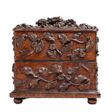 A 19th Century French Black Forest Rose Carved Box With Scent Bottles