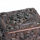 A 19th Century French Black Forest Rose Carved Box With Scent Bottles